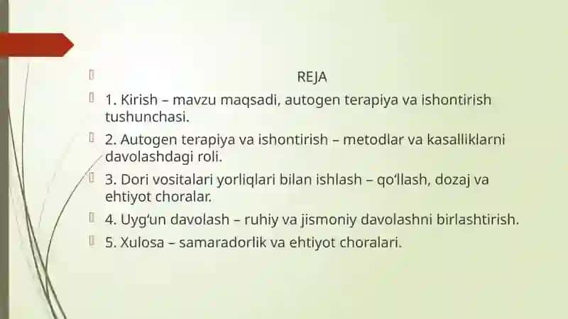 AUTOGEN   TERAPIYA   VA   ISHONTIRISHNING   KASALLIKNI   DAVOLASHGA  TA ‘SIRI.    DORI  VOSITALARI   YO’RIQNOMALARI  BILAN   ISHLASH  TALABLARI 2