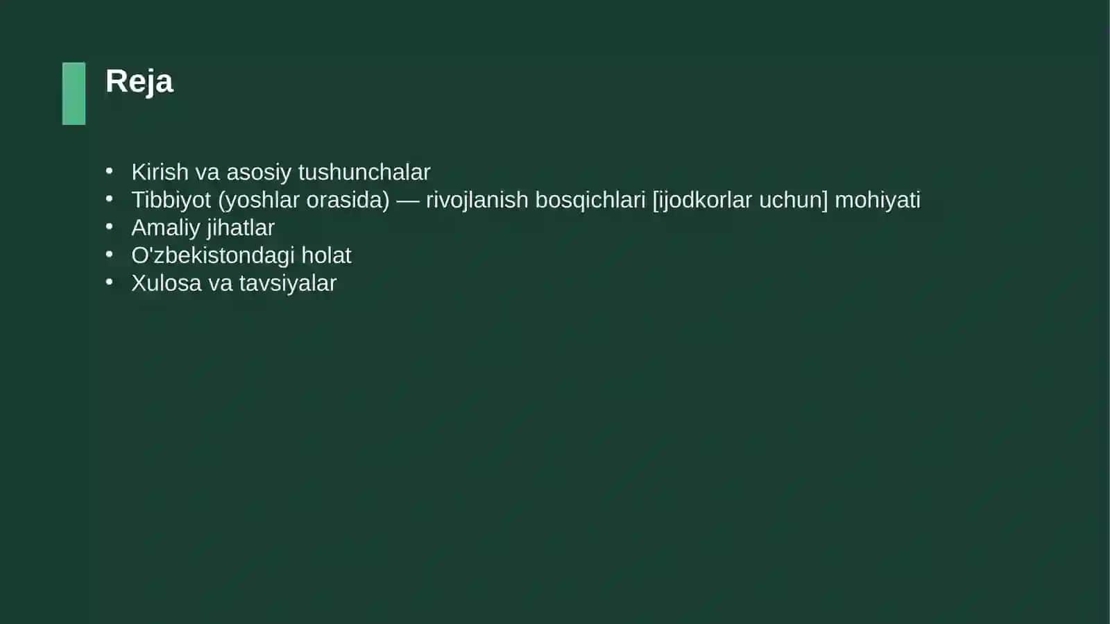 Tibbiyot (yoshlar orasida) — rivojlanish bosqichlari [ijodkorlar uchun] 2
