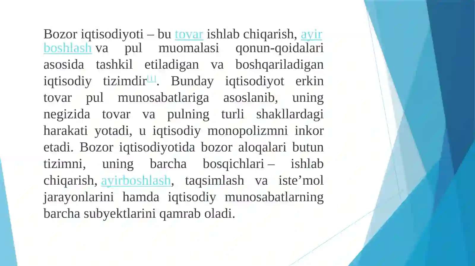 Bozor iqtisodiyotining mazmuni va amal qilishi 2