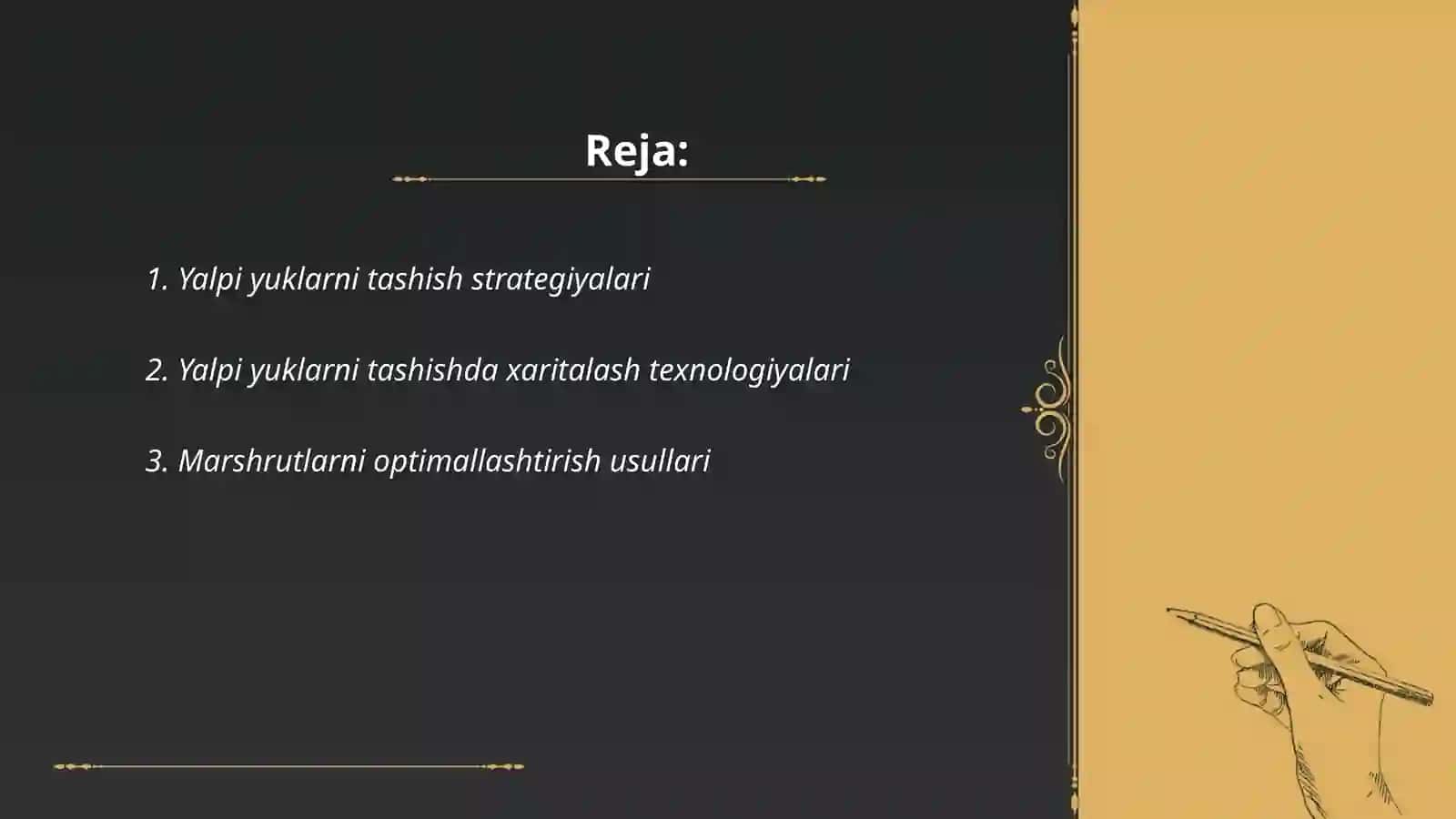 Yalpi yuklarni tashishni marshurutlashtirish 510-21 guruhi Oqmirzayev Samandar 2