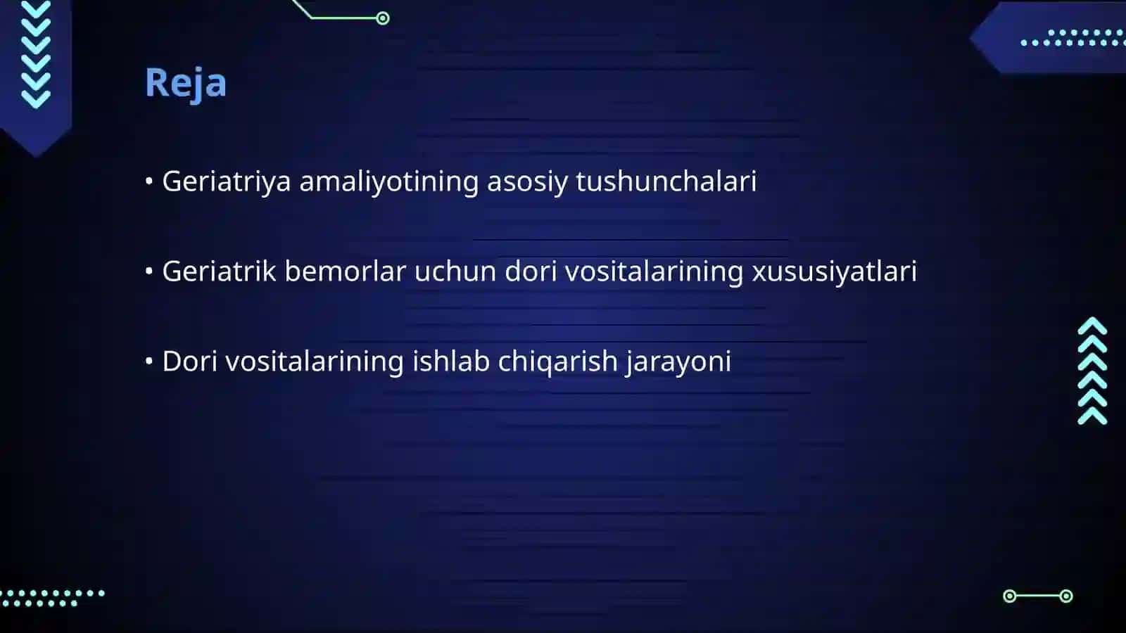 Geriatriya amaliyoti uchun dori vositalarini ishlab chiqarish 2