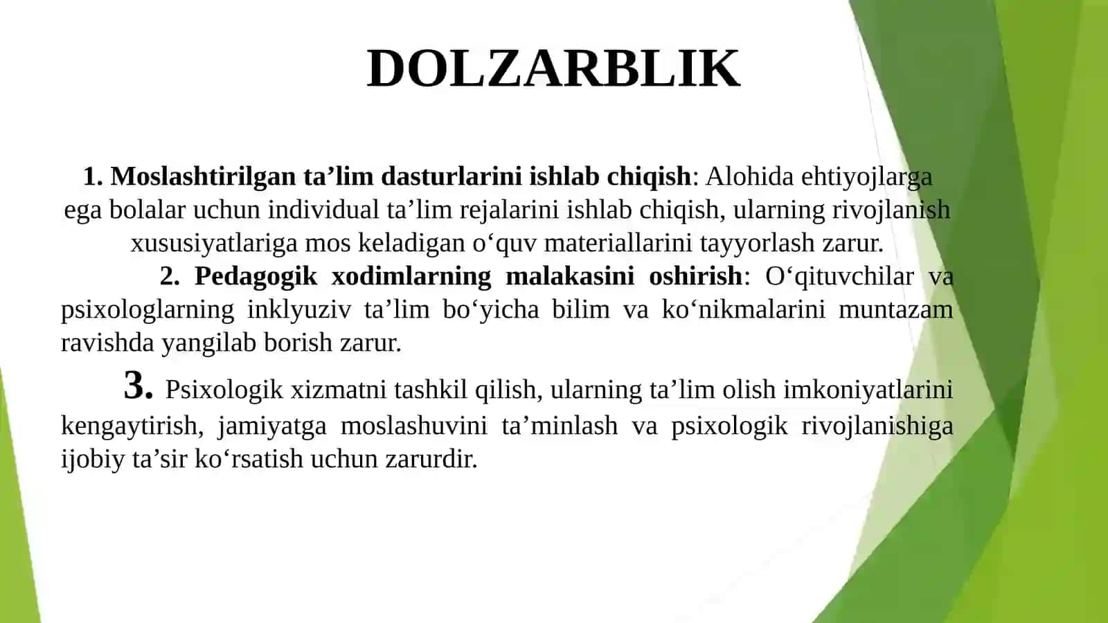 INKLYUZIV TA’LIM JARAYONIDA ALOHIDA TA’LIM EHTIYOJLARI BO‘LGAN BOLALARGA PSIXOLOGIK XIZMATNI TASHKIL ETISH 2