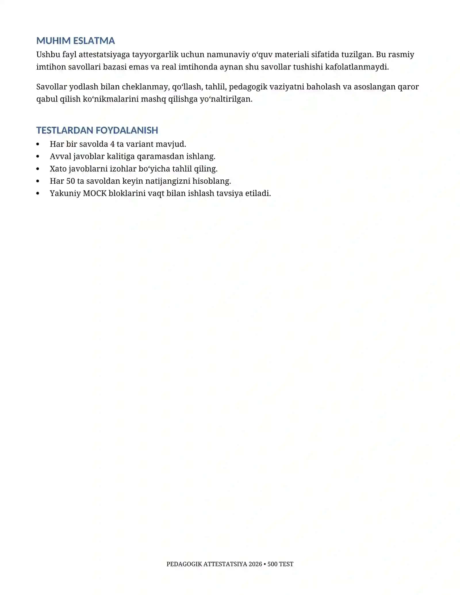 PEDAGOGIK ATTESTATSIYA 2026 2