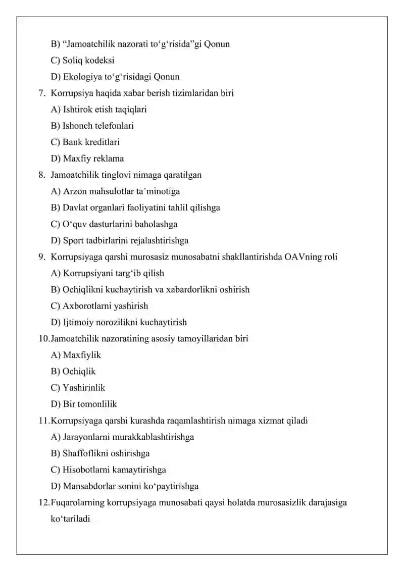 Jamiyatda korrupsiyaga nisbatan murosasiz munosabatni shakllantirish, jamoatchilik nazoratini kuchaytirish 2