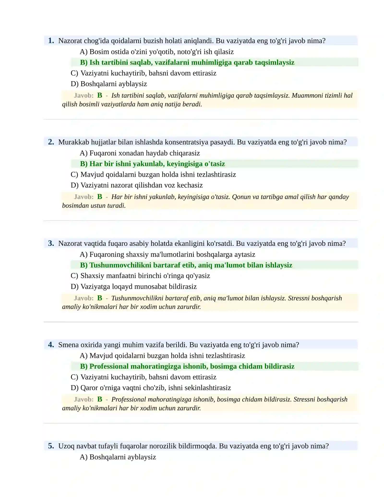 BOJXONA XIZMATIGA ISHGA KIRISH PSIXOLOGIK SINOV Testlari 2