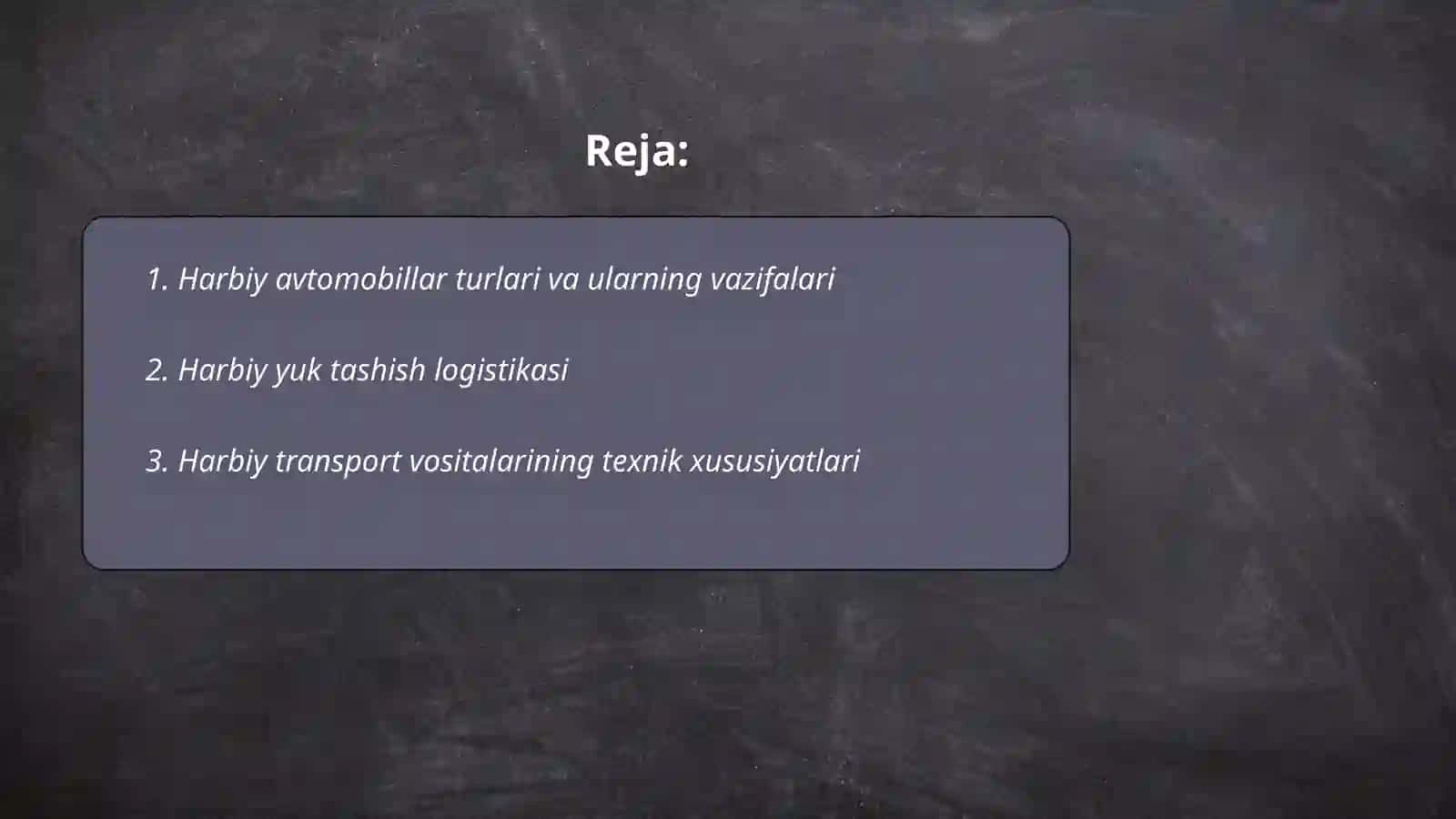 Harbiy avtomobillarda tashishni tashkillashtirish 2