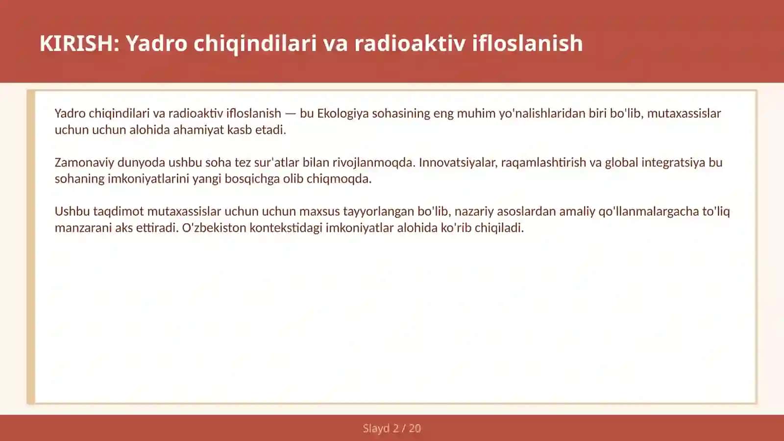 Yadro chiqindilari va radioaktiv ifloslanish 2