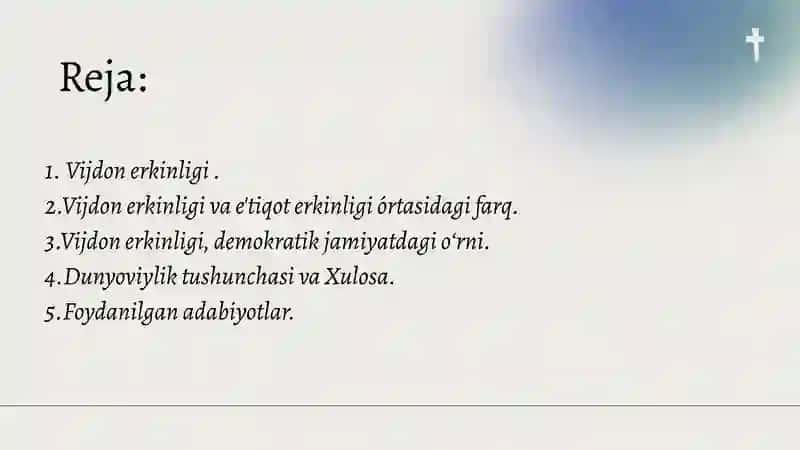 Vijdon va e'tiqot erkinligi tarifi 2