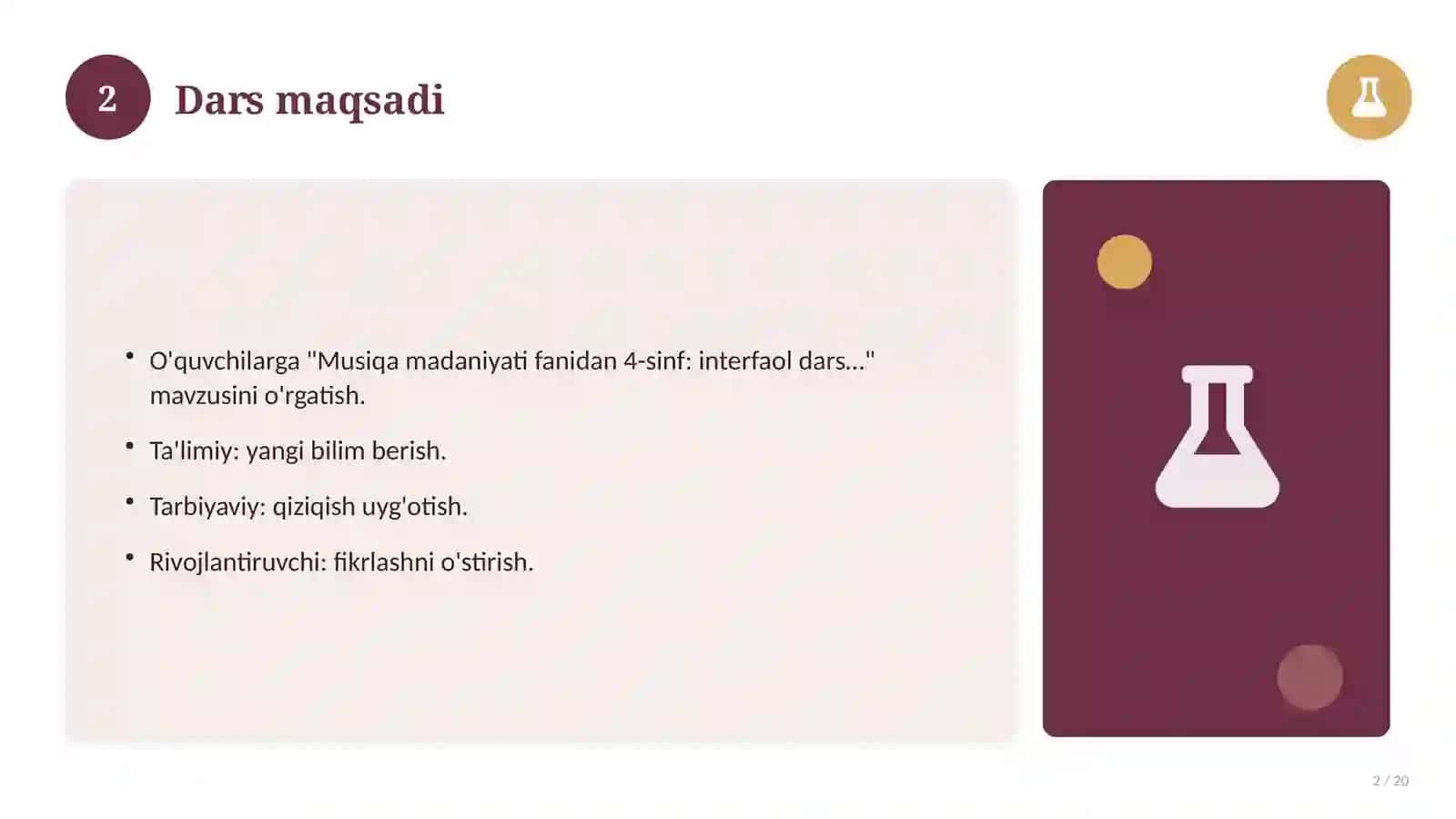 Musiqa madaniyati fanidan 4-sinf: interfaol dars ishlanmasi 2