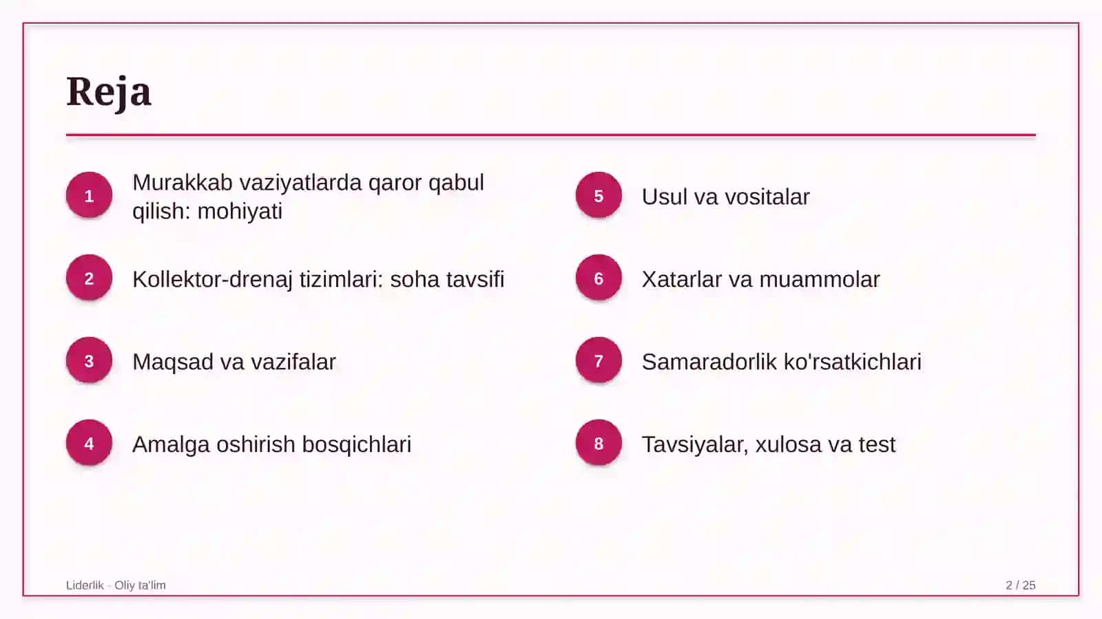 Kollektor-drenaj tizimlarida liderlikda murakkab vaziyatlarda qaror qabul qilish 2