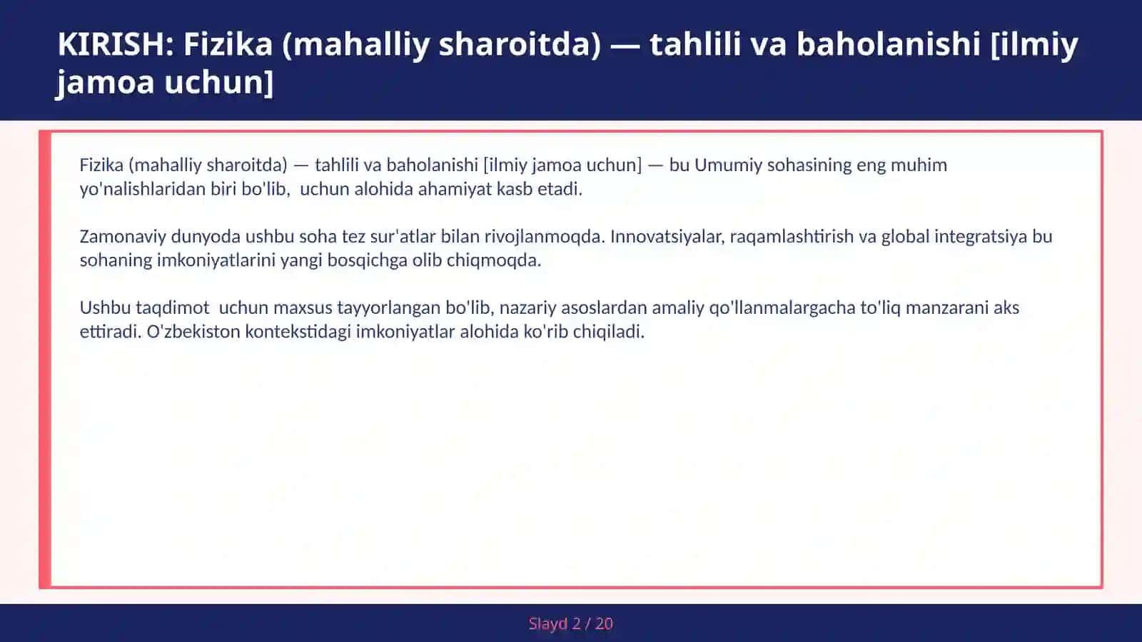 FIZIKA (MAHALLIY SHAROITDA) — TAHLILI VA BAHOLANISHI [ILMIY JAMOA UCHUN] 2