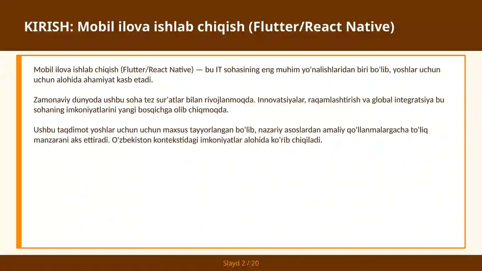 MOBIL ILOVA ISHLAB CHIQISH (FLUTTER/REACT NATIVE) 2