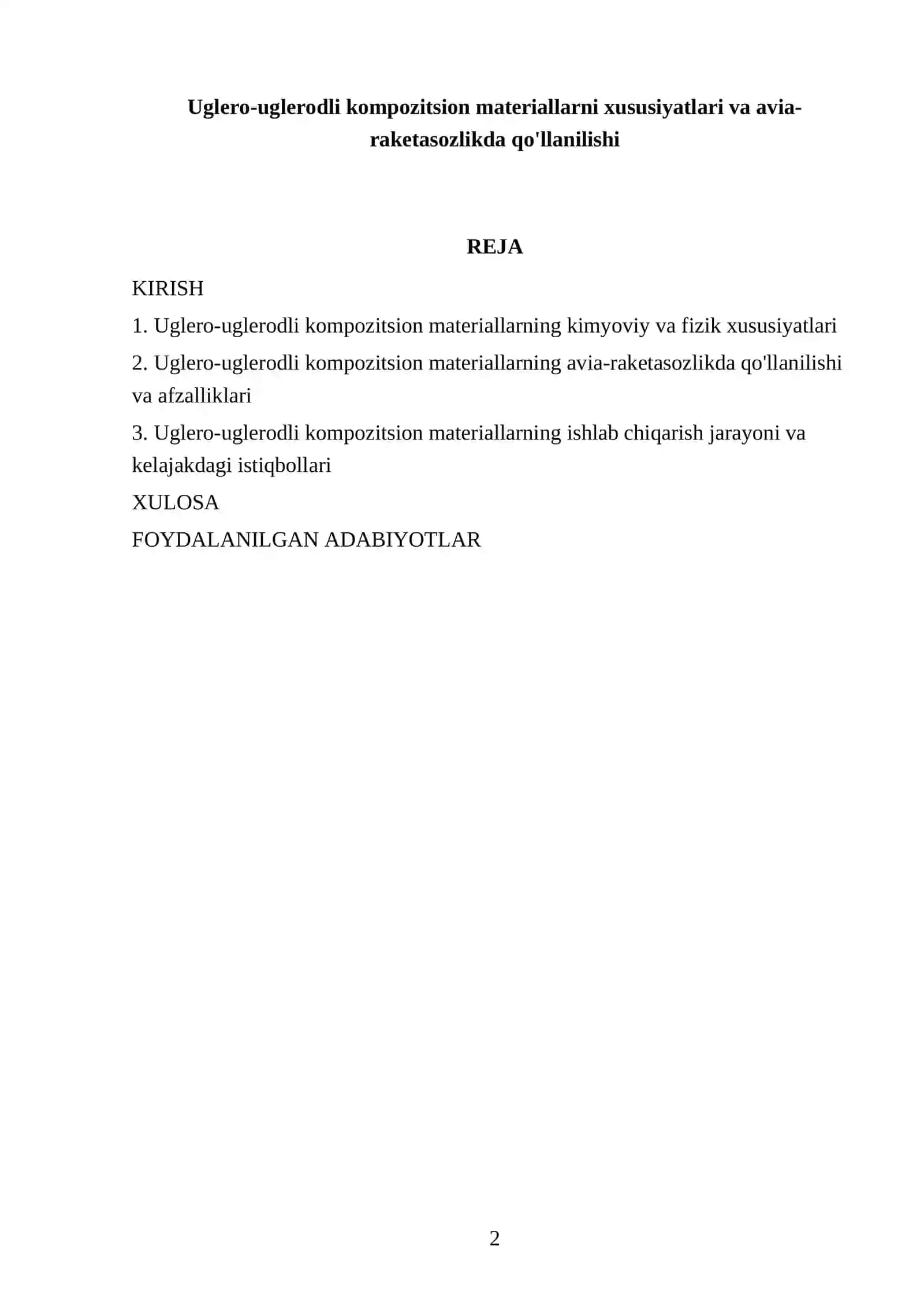 Uglero-uglerodli kompozitsion materiallarni xususiyatlari va avia-raketasozlikda qo'llanilishi 2