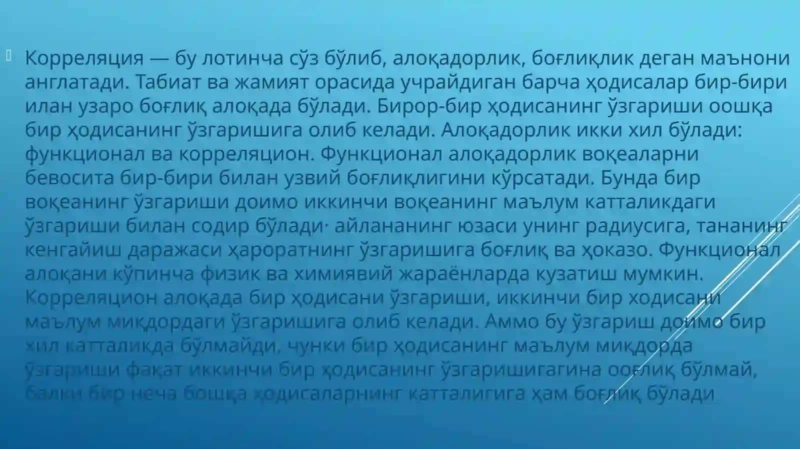 Коррелятсия ва регрессия ва улардан статистик таҳлилда фойдаланиш 2