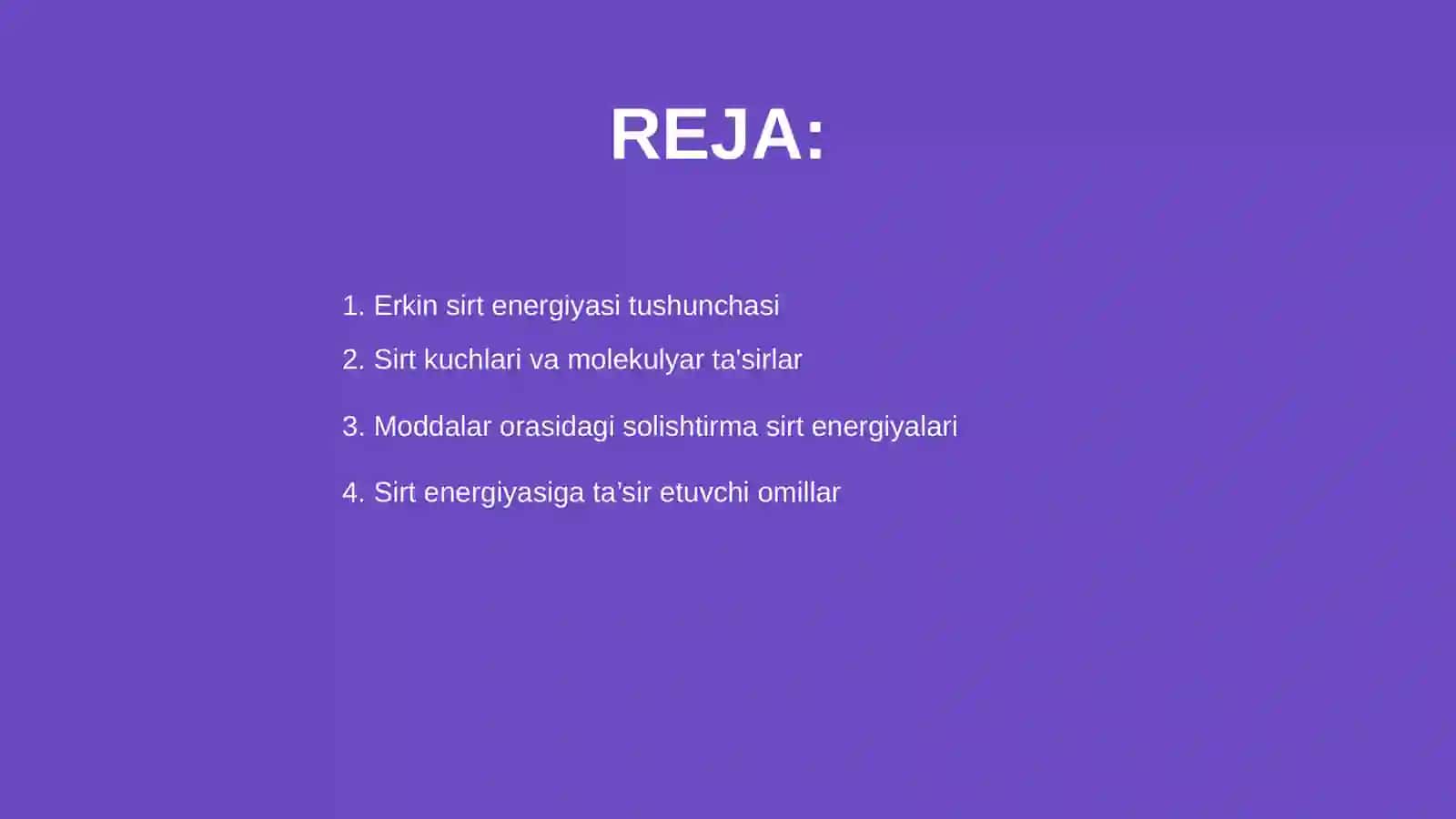 Erkin, solishtirma sirt energiyalari 2