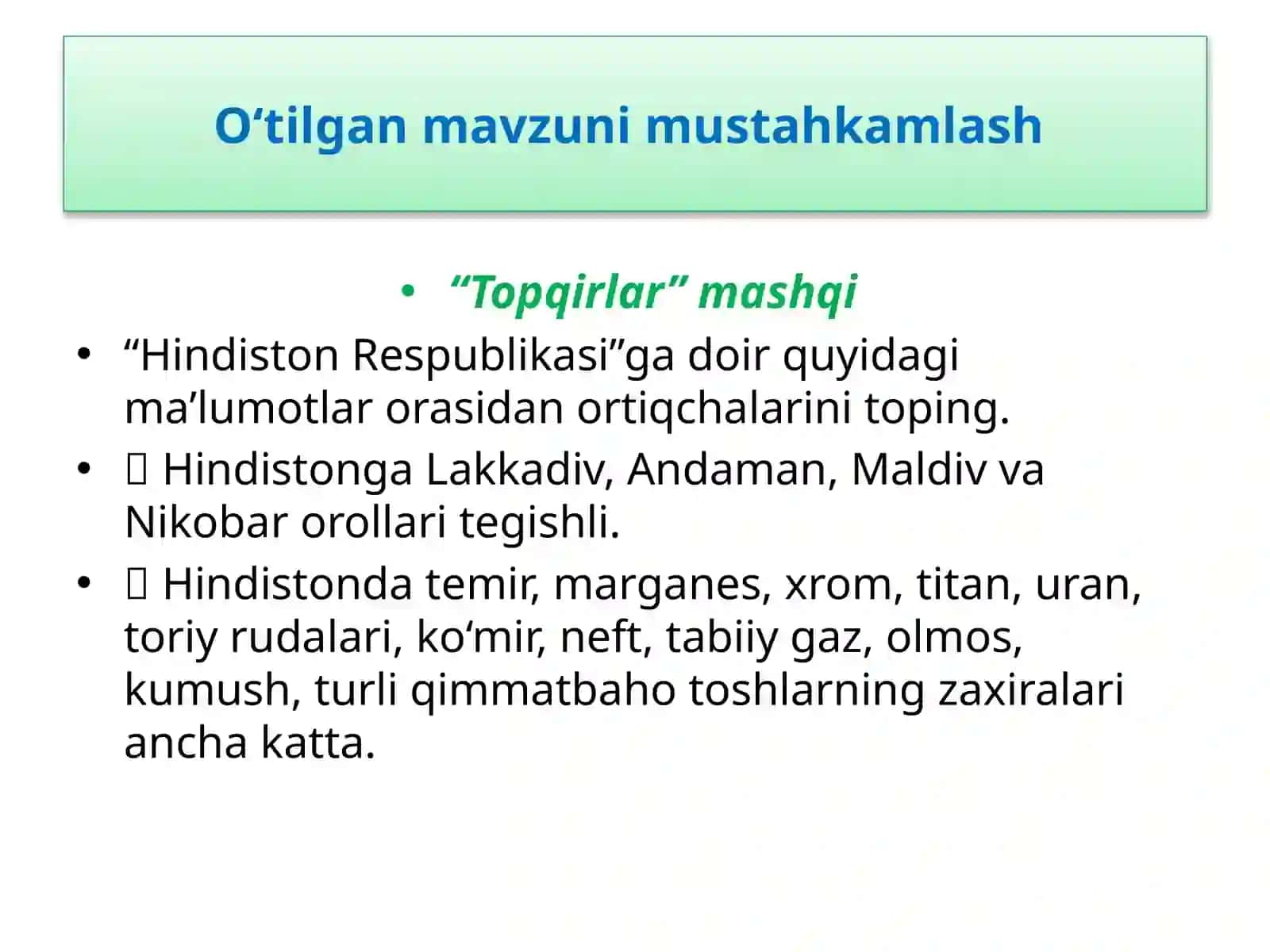 O‘tilgan mavzu: Topqirlar mashqi 2