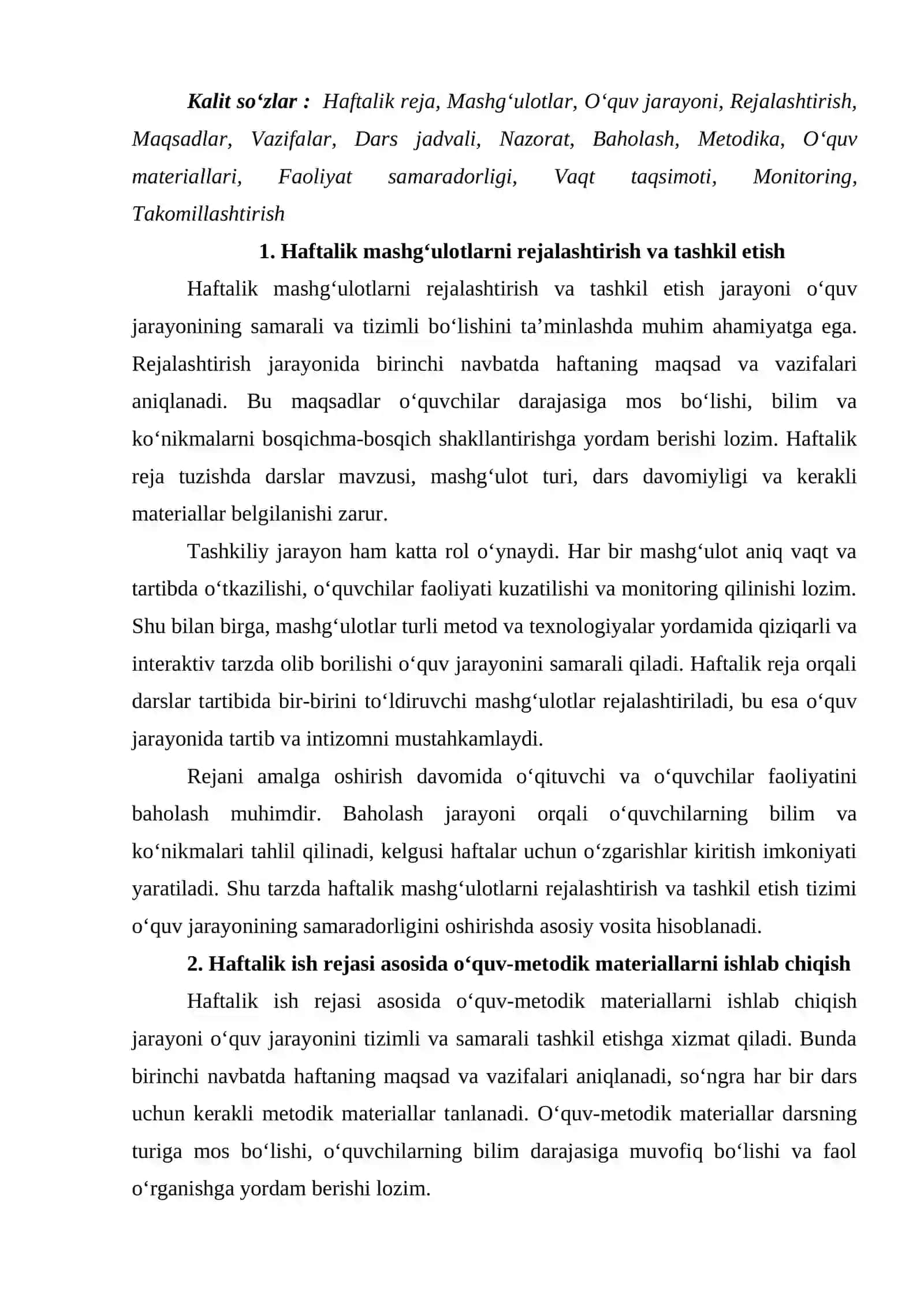 Haftalik ish reja asosida mashg'ulotlar ishlanmasi yaratish 2