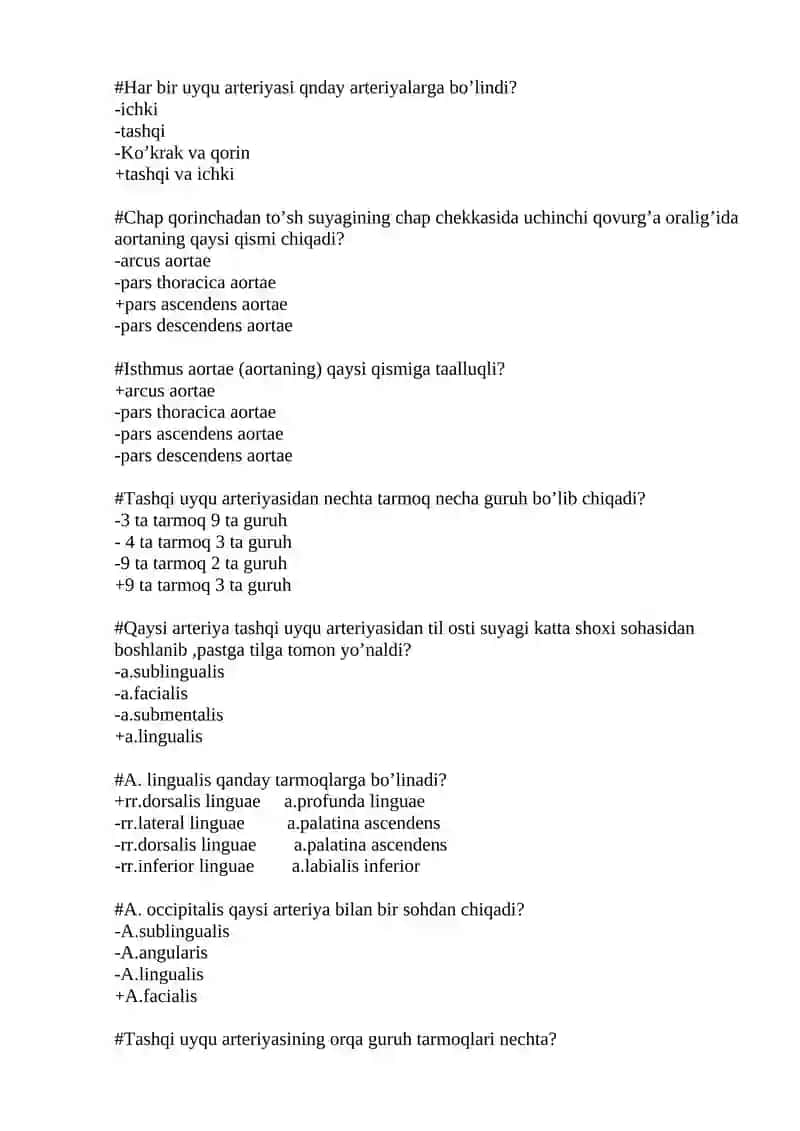 Aorta mavzusida test 2