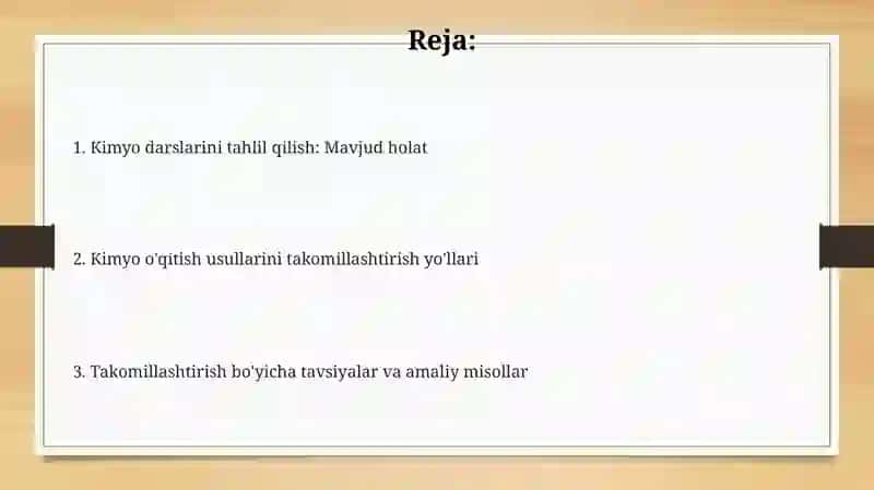 Kimyo darslarini analiz qilish, uni takomillashtirish metodikasi 2