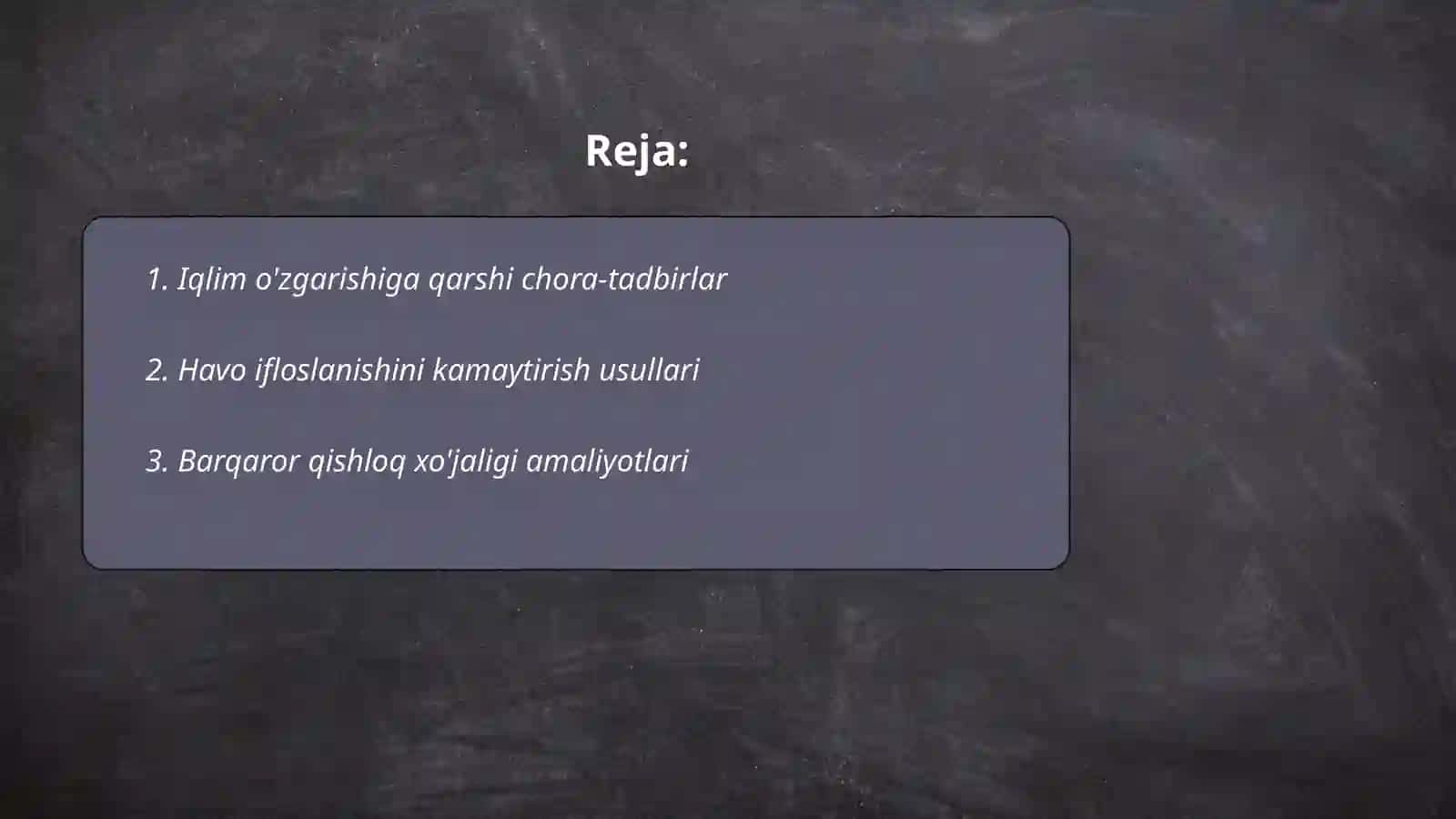 ANTROPOGENNING BIOSFERAGA TA'SIRINI KAMAYTIRISH UCHUN KURASHAMIZ! 2