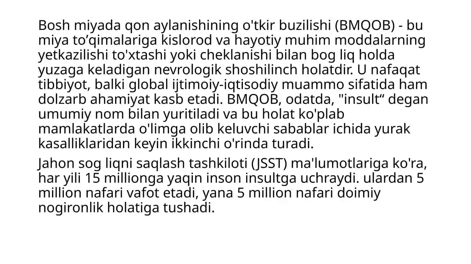 Bosh miyada qon aylanishining o'tkir buzilishi 2