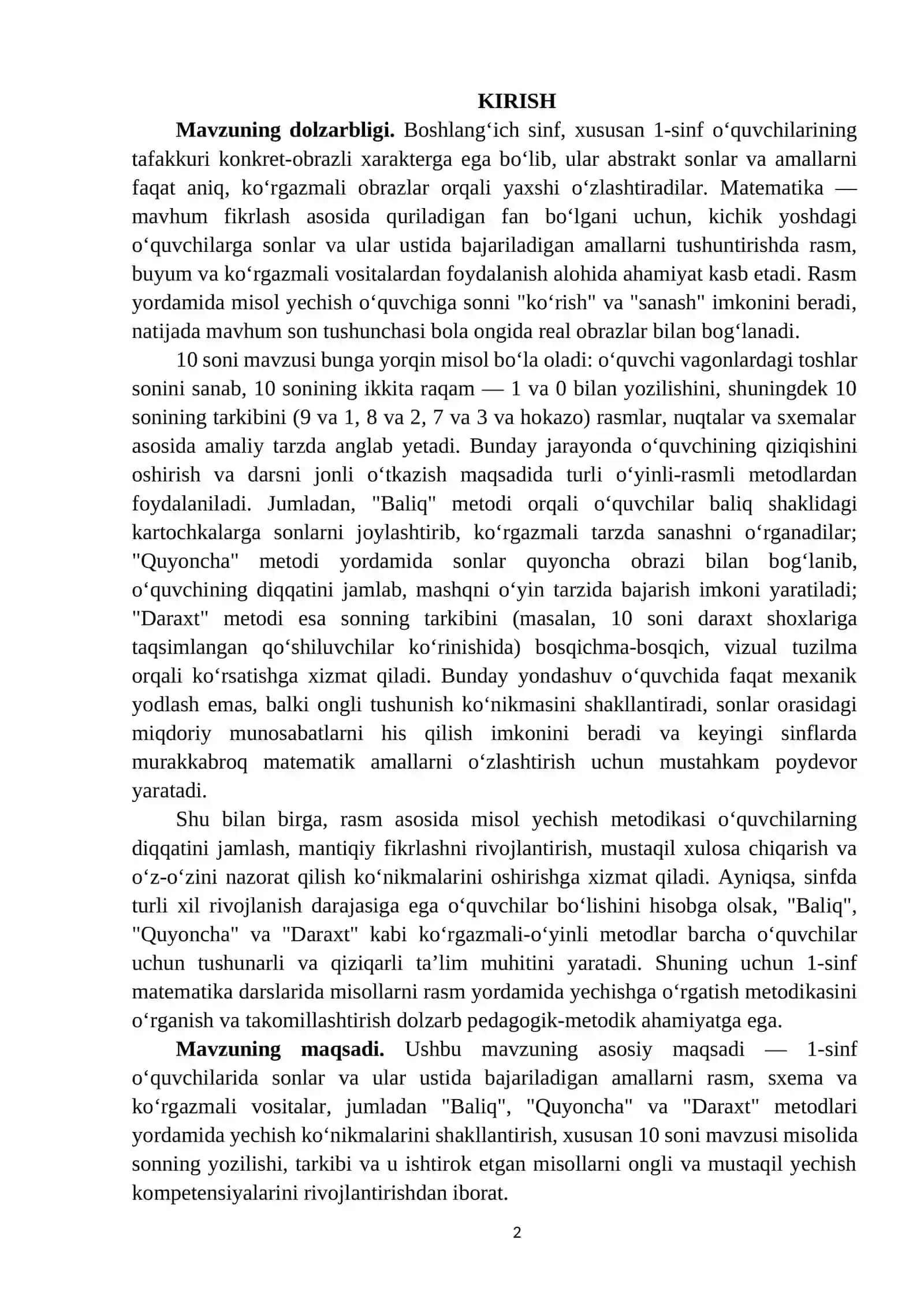 1-sinf matematika darslarida misollarni rasm yordamida yechishga o'rgatish metodikasi 2
