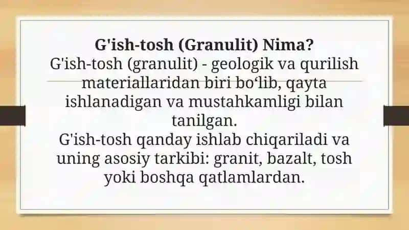 G'ish-tosh terimi sifatini nazorati va g'ish-tosh ishlari mehnatni muhofaza qilish. 2