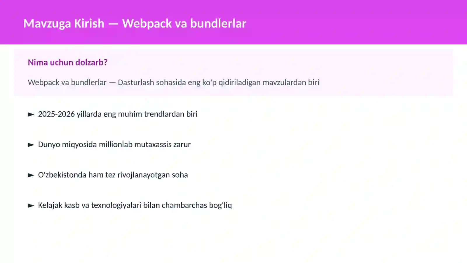 Webpack va bundlerlar 2