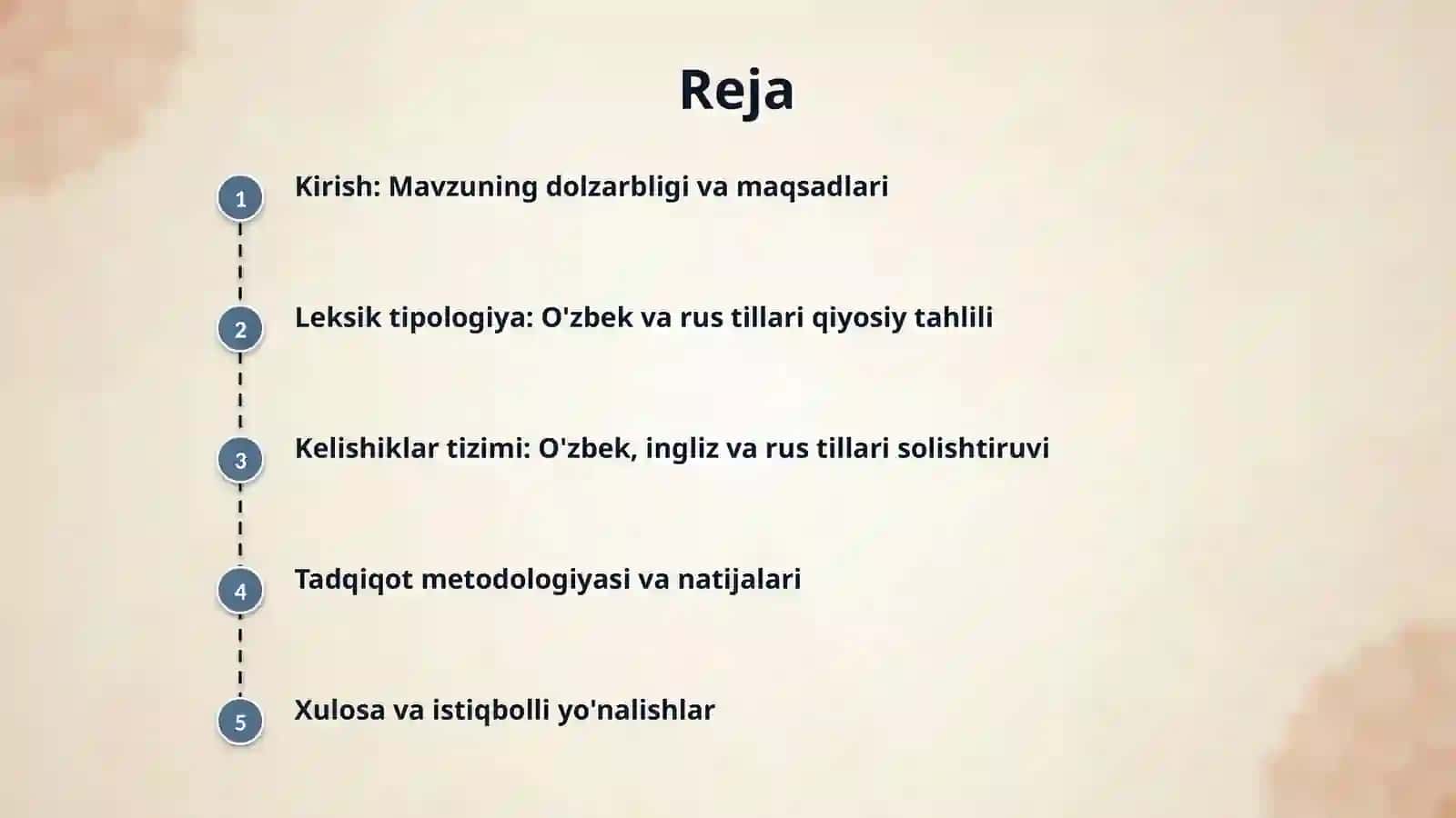 Oʻzbek va rus tillarida leksik tipologiya. Oʻzbek ingliz va rus tillarida kelishiklar 2