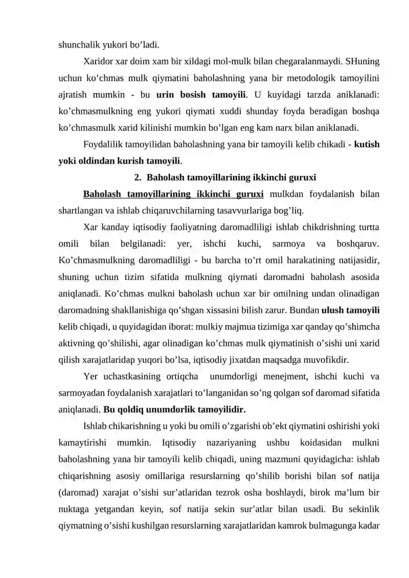 Ko`chmas mulk ob`ektlarini baholash tamoyillari 2