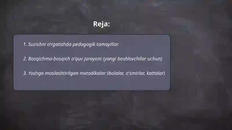 Suzish mashgʻulotlarida oʻrgatish metodikasi 2