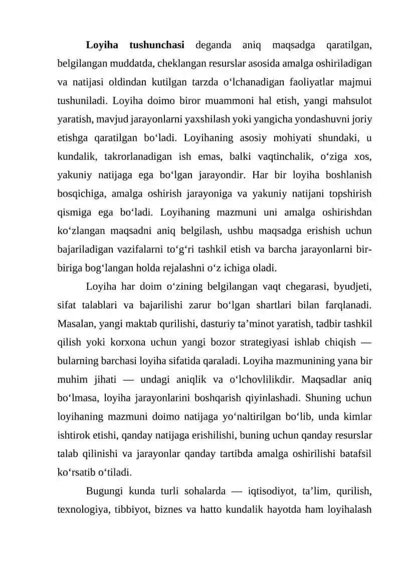 Loyiha va loyiha boshqaruvi 2