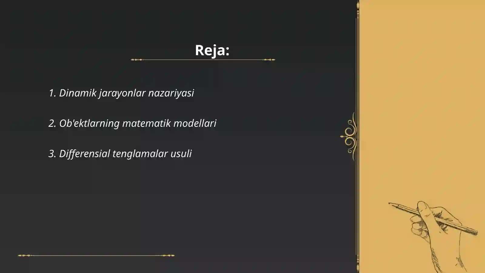 Dinamik jarayonning matematik modeli 2