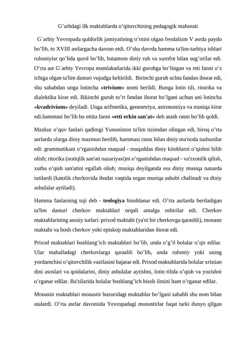 Feodalizm davrida o’qituvchilarning pedagogic qobiliyati 2