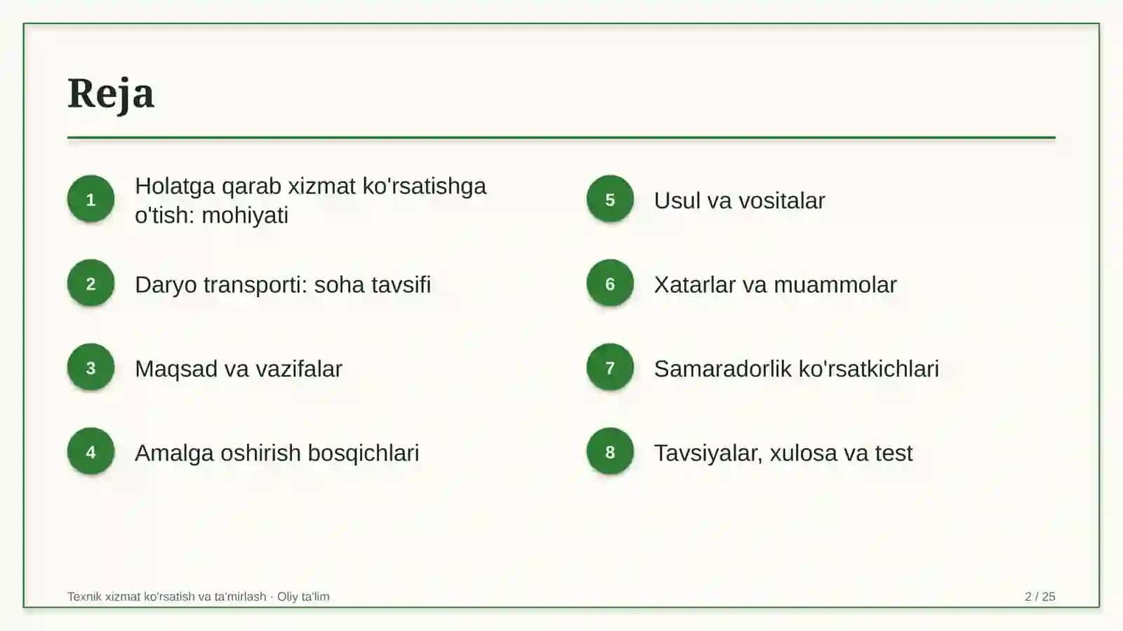 daryo transportida holatga qarab texnik xizmat ko'rsatishga o'tish 2177 2