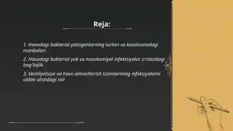 Kasalxona ichki infeksiyalarini kelib chiqishi uchun havo muhitining bakteriologik ifloslanganligining ahamiyati 2