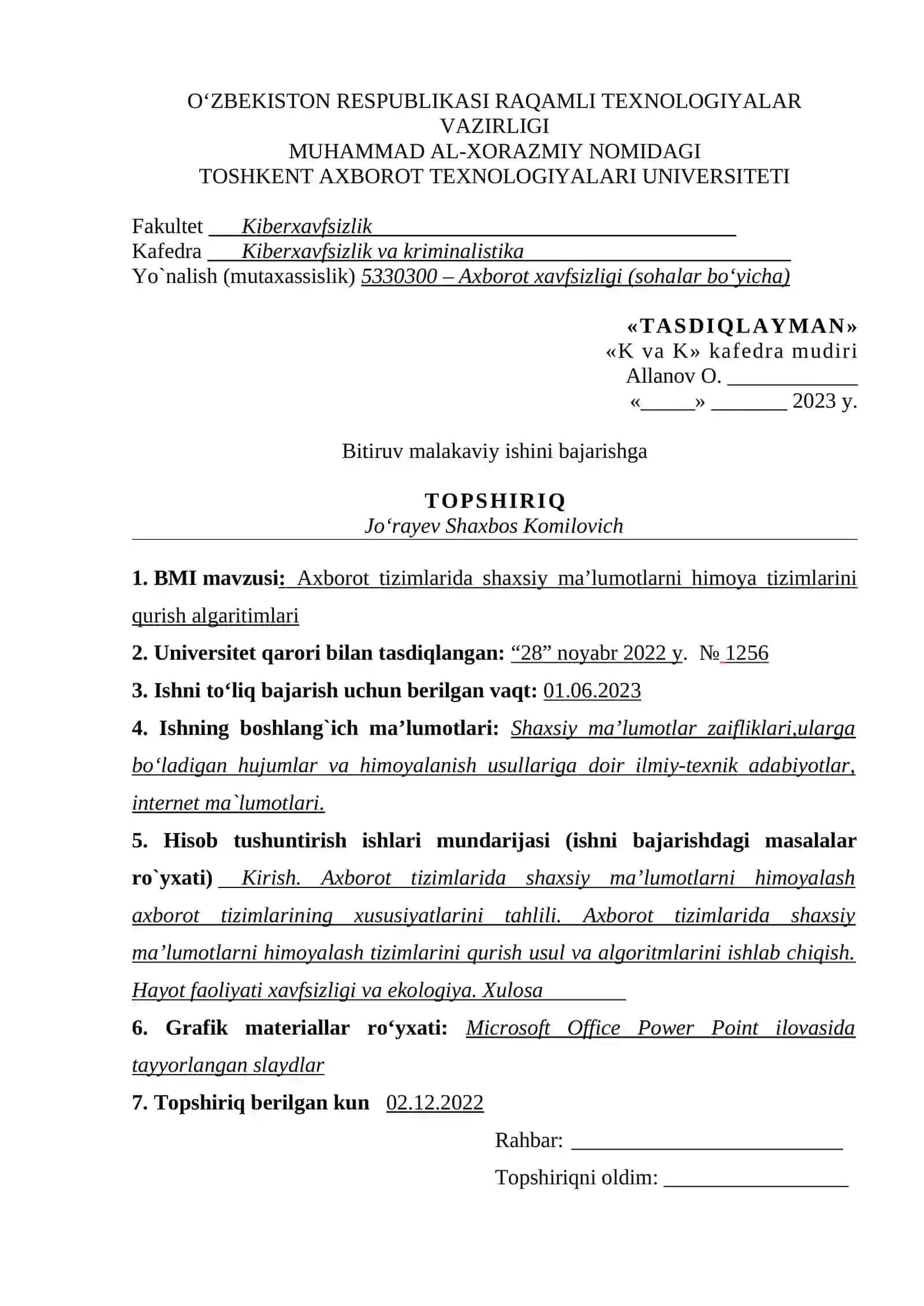 Axborot tizimlarida shaxsiy ma’lumotlarni himoyalash tizimlarini qurish usullari 2