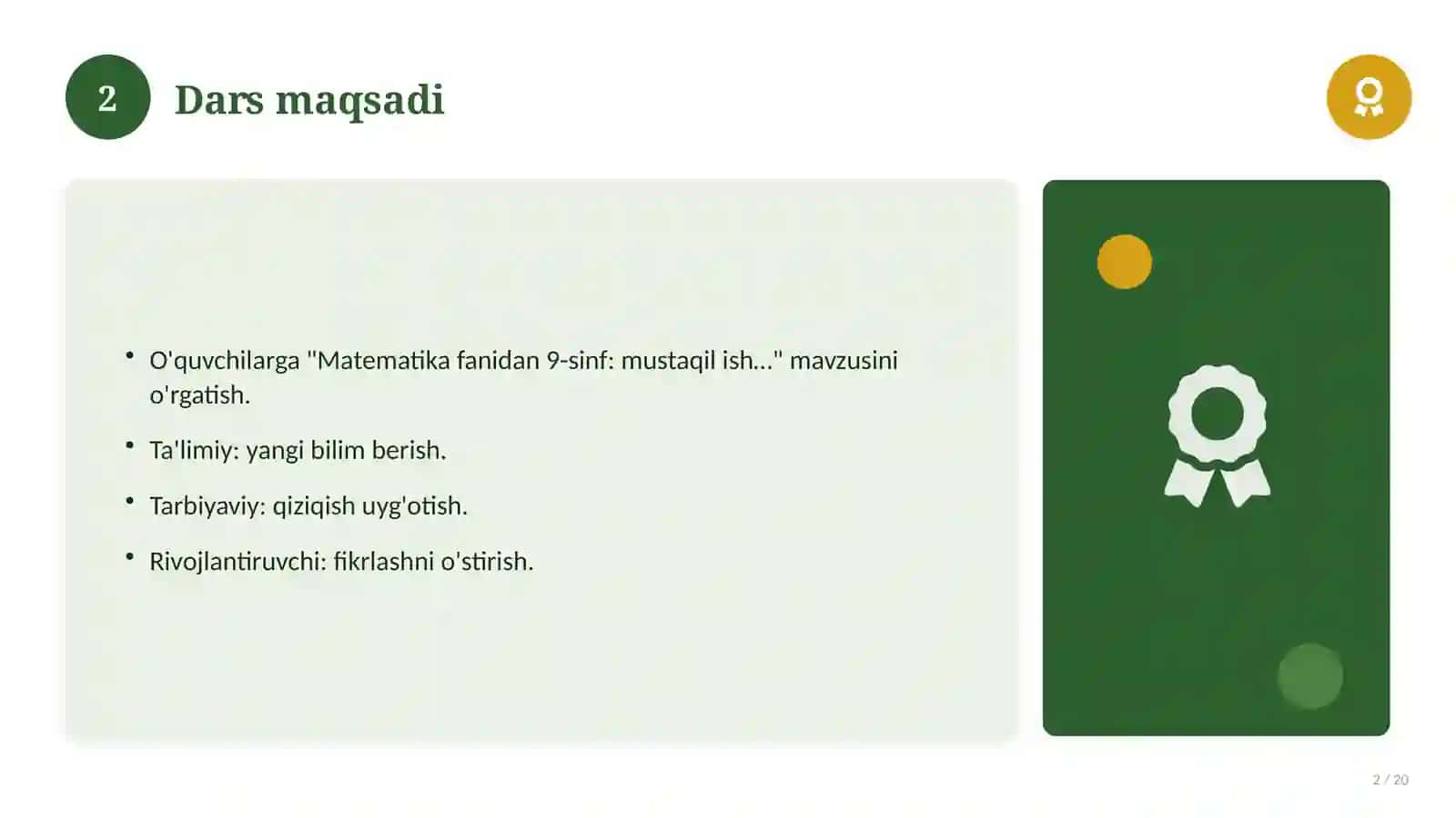 Matematika fanidan 9-sinf: mustaqil ish topshiriqlari 2