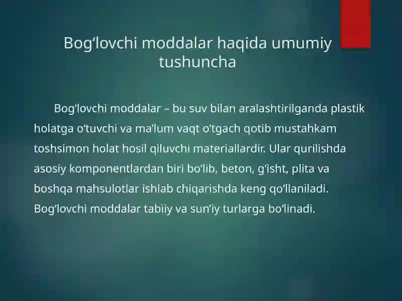 Bog'lovchi moddalarni ishlab chiqarishni rivojlanishi. Gips mahsulotlari, ularning turlari va ishlatilish sohalari 2