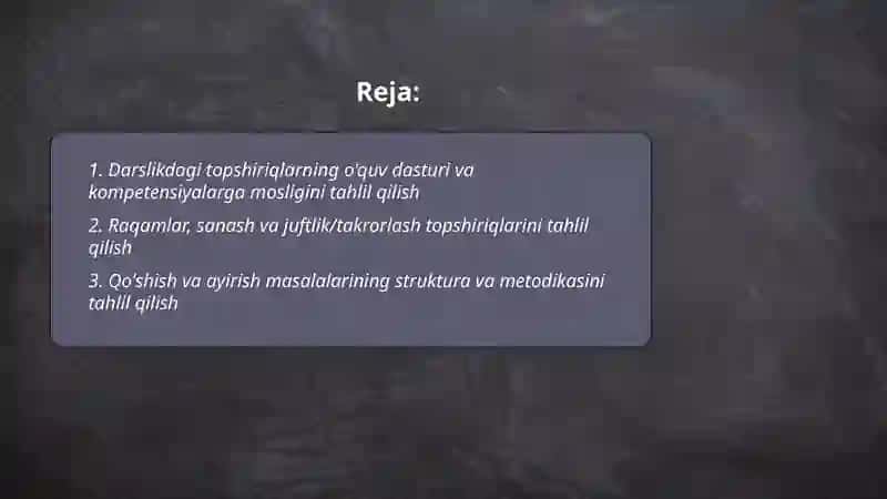 Ikkinchi sinf matematika darsligi topshiriqlarini tahlil qilish 2