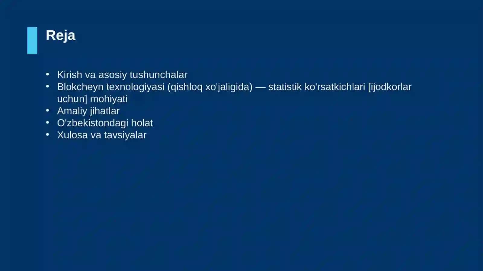 Blokcheyn texnologiyasi (qishloq xo'jaligida) — statistik ko'rsatkichlari [ijodkorlar uchun] 2