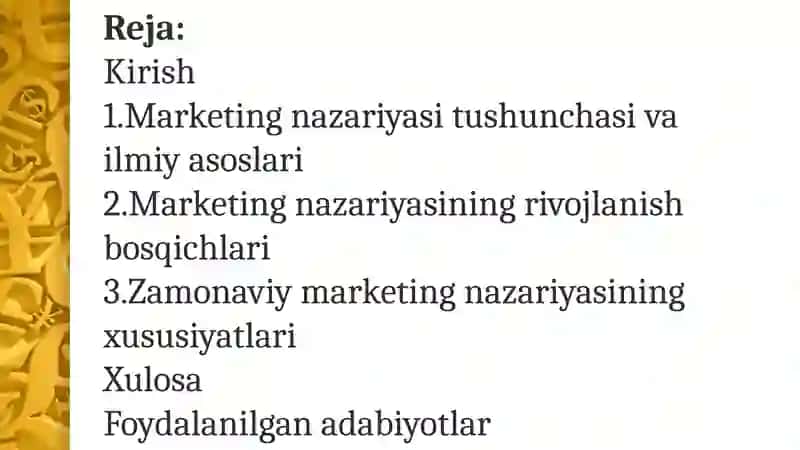 Marketing nazariyasi tushunchasi va uning evolyutsiyasi 2