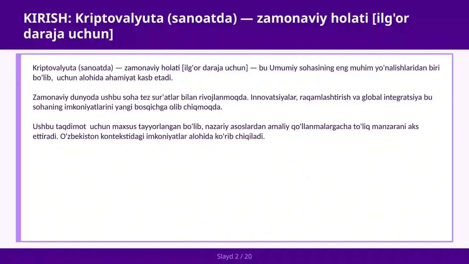 Kriptovalyuta (sanoatda) — zamonaviy holati [ilg'or daraja uchun] 2