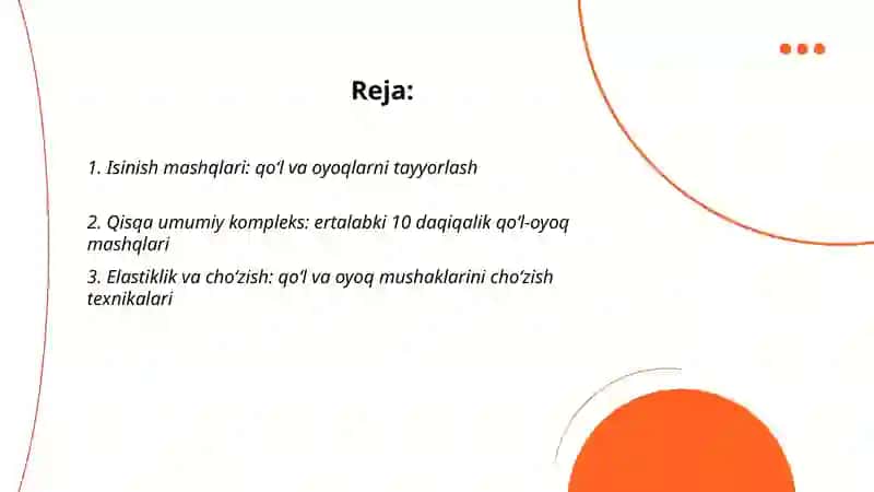 Umumiy rivojlantiruvchi mashqlar: qól oyoqlar uchun kompleks 2