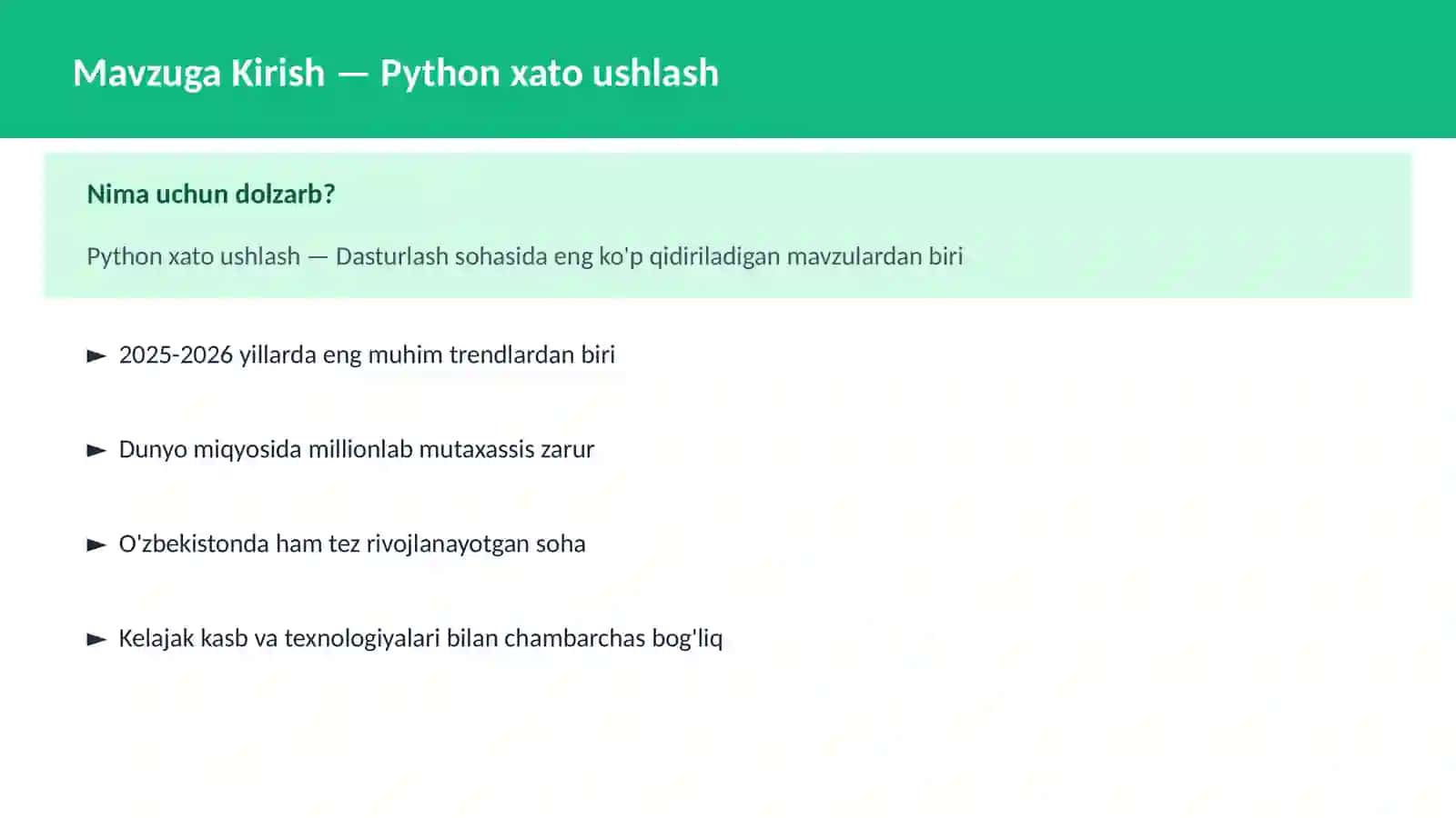 PYTHON DASTURLASH | Python xato ushlash 2
