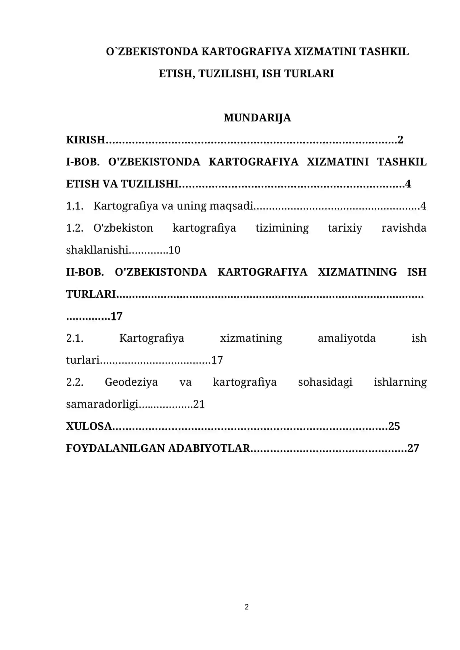 O`zbekistonda kartografiya xizmatini tashkil etish, tuzilishi, ish turlari 2