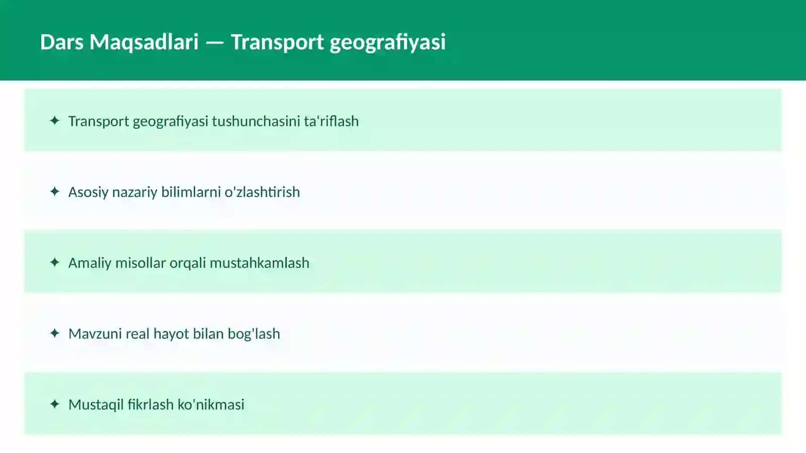 Transport geografiyasi dars ishlanma 2