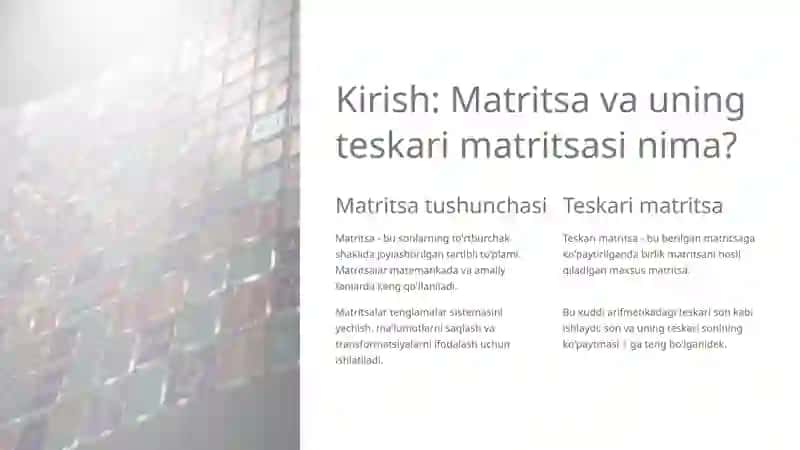 Teskari Matritsani Mathcad Dasturi Orqali Hisoblash 2