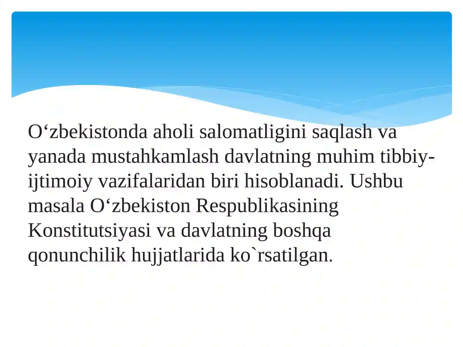 O`zbekiston respublikasida Sog`liqni saqlash tizimi faoliyatining me`yoriy huquqiy asoslari 2
