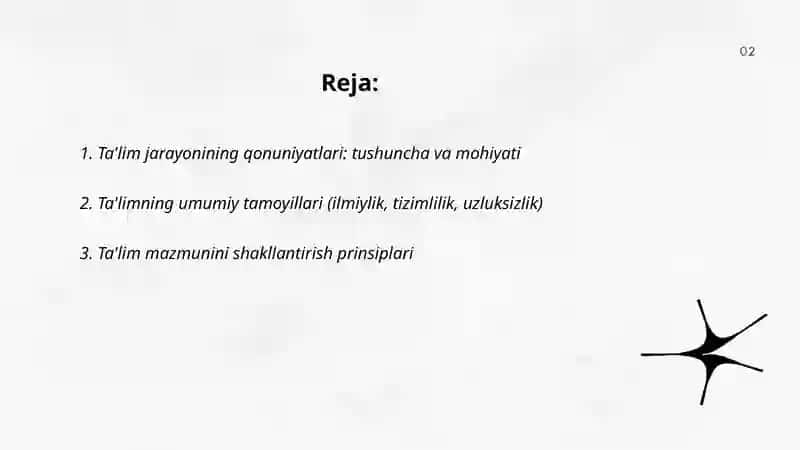 Ta'lim jarayonining qonuniyatlari va tamoyillari. Ta'lim mazmuni 2
